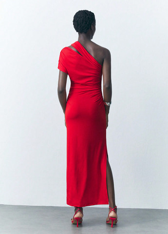 Красное праздничный, вечернее, кэжуал платье на одно плечо SHEIN однотонное