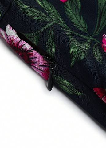 Чорна кежуал сукня з спідницею-сонце, в стилі армпір SHEIN з квітковим принтом