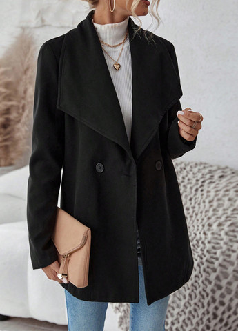 Чорне демісезонне Пальто двобортне SHEIN