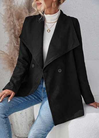 Чорне демісезонне Пальто двобортне SHEIN