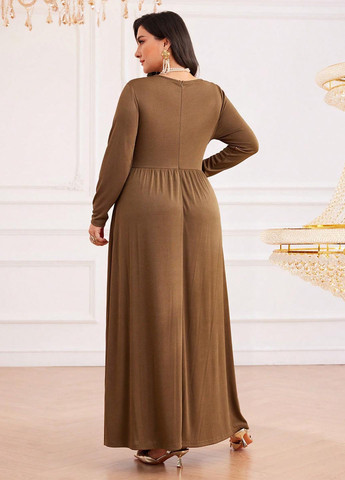 Коричневое кэжуал платье а-силуэт SHEIN однотонное