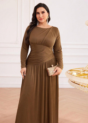 Коричневое кэжуал платье а-силуэт SHEIN однотонное