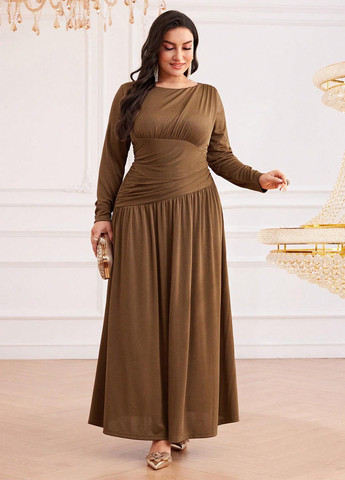Коричневое кэжуал платье а-силуэт SHEIN однотонное