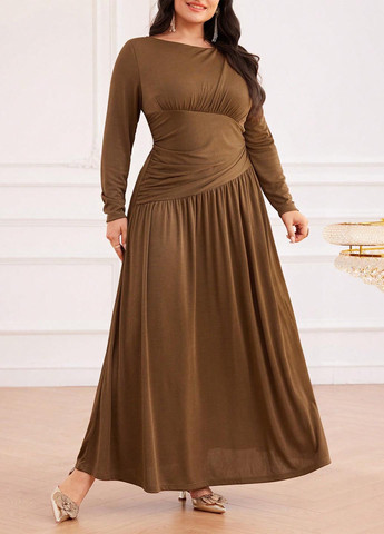 Коричневое кэжуал платье а-силуэт SHEIN однотонное