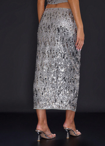 Серебряная праздничный, вечерний однотонная юбка SHEIN карандаш