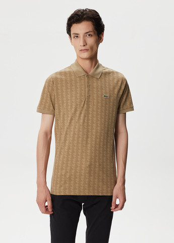 Светло-коричневая мужская футболка поло Lacoste с геометрическим узором