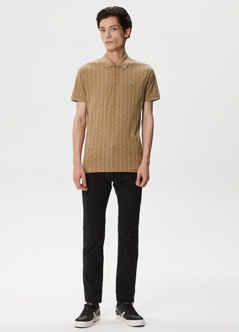 Светло-коричневая футболка-поло для мужчин Lacoste с геометрическим узором