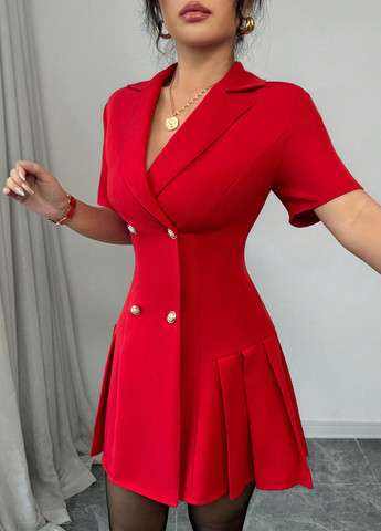 Красное кэжуал платье с юбкой-солнце, платье-жакет SHEIN однотонное