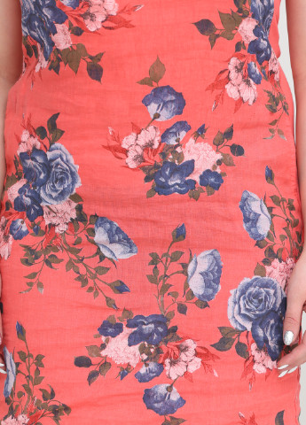 Коралловое кэжуал платье Puro Lino с цветочным принтом