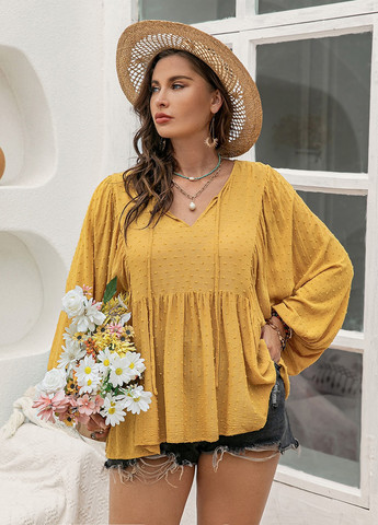 Горчичная блуза с баской SHEIN