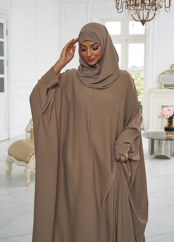 Кофейное кэжуал платье а-силуэт SHEIN однотонное