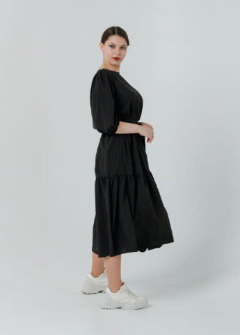 Черное кэжуал платье so-78295-blk клеш Alpama однотонное
