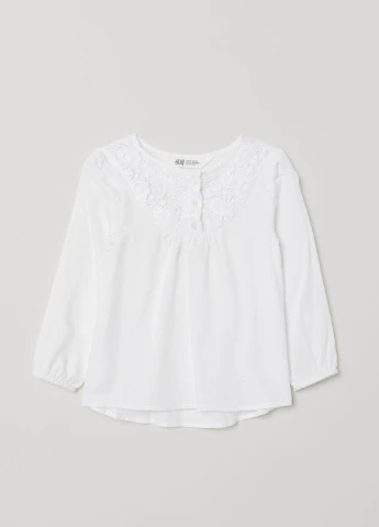Белая однотонная блузка с длинным рукавом H&M летняя