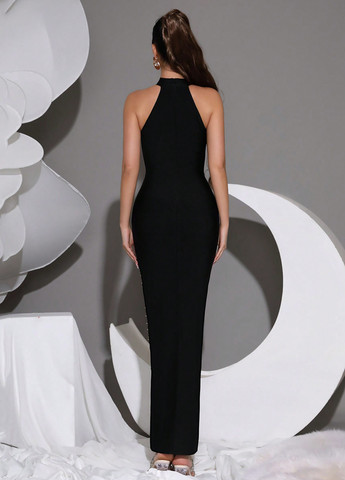 Черное вечернее платье силуэтная SHEIN однотонное