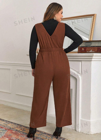 Комбінезон SHEIN комбінезон-брюки однотонний темно-коричневий кежуал поліестер