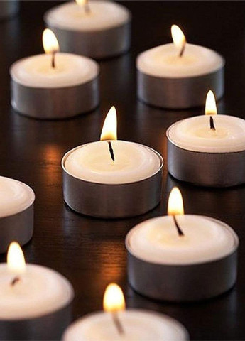 Свічки-таблетки чайні набір 100 штук, без запаху, плаваючі господарські столові парафінові круглі білі для дому, свічка воскова No Brand (255371552)