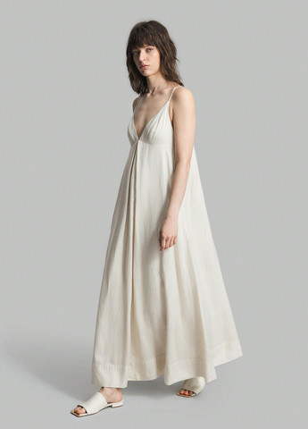 Молочное кэжуал платье а-силуэт, в стиле ампир SHEIN однотонное