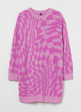 Розовое кэжуал платье платье-свитер H&M с геометрическим узором