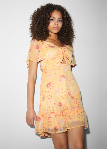 Персиковое кэжуал платье C&A с цветочным принтом