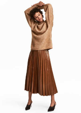 Темно-коричневая кэжуал однотонная юбка H&M плиссе