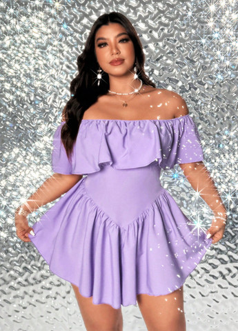 Лавандова святковий, коктейльна, кежуал сукня кльош, з відкритими плечима SHEIN однотонна