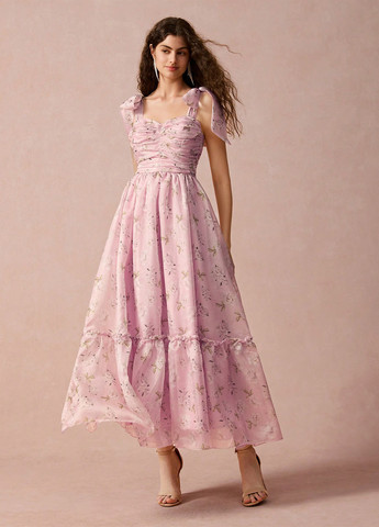 Світло-рожева вечірня сукня кльош, в стилі армпір SHEIN з квітковим принтом