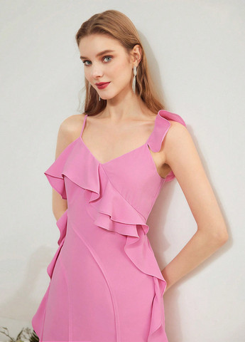 Светло-розовое вечернее, коктейльное платье футляр SHEIN однотонное