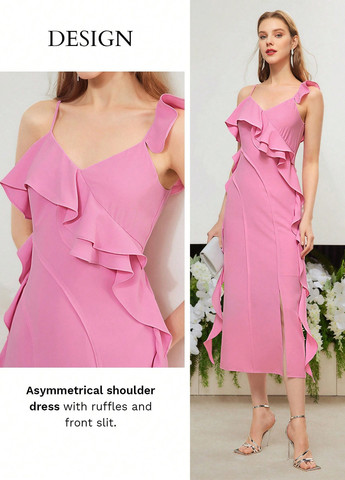 Светло-розовое вечернее, коктейльное платье футляр SHEIN однотонное