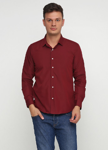 Бордовая кэжуал рубашка однотонная Zuiki с длинным рукавом