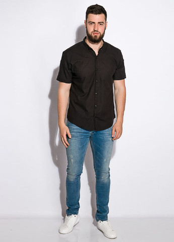 Черная кэжуал рубашка однотонная Time of Style с коротким рукавом