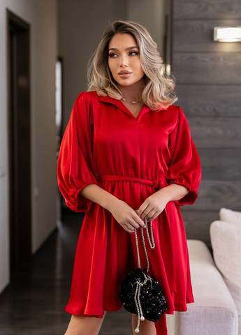 Червона кежуал сукня кльош Fashion однотонна