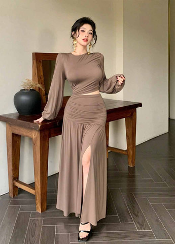 Коричнева святковий, кежуал сукня кльош SHEIN однотонна