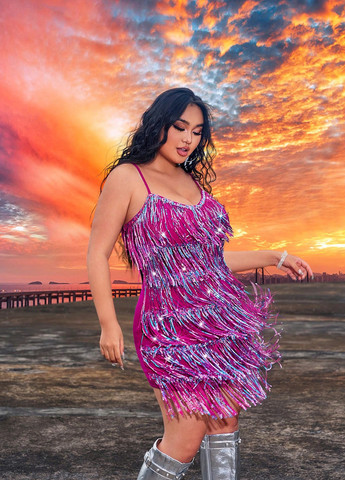 Фуксиновое (цвета Фуксия) коктейльное, праздничный платье с открытой спиной SHEIN однотонное