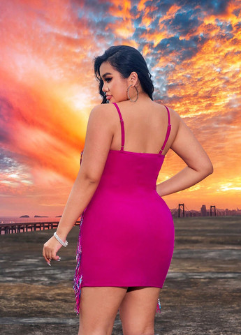 Фуксиновое (цвета Фуксия) коктейльное, праздничный платье с открытой спиной SHEIN однотонное