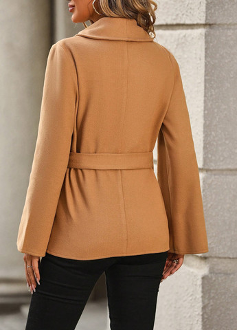 Бежеве Кежуал напівпальто однобортне SHEIN однотонне