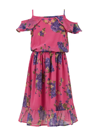 Розовое кэжуал платье клеш, с открытыми плечами DeFacto