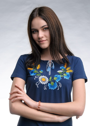 Жіноча вишита футболка Віночок синя Melanika (250206199)