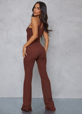 Комбинезон PrettyLittleThing комбинезон-брюки однотонный коричневый кэжуал полиэстер, трикотаж