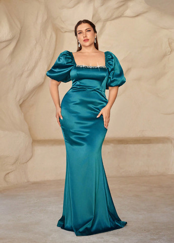 Морской волны вечернее платье годе SHEIN однотонное