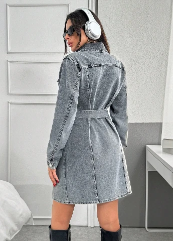Серое джинсовое платье SHEIN однотонное