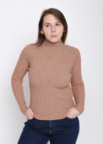 Світло-коричневий демісезонний светр жіночий світло-коричневий притілений з горлом JEANSclub Приталенная
