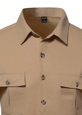 Темно-бежевая кэжуал рубашка однотонная SHEIN