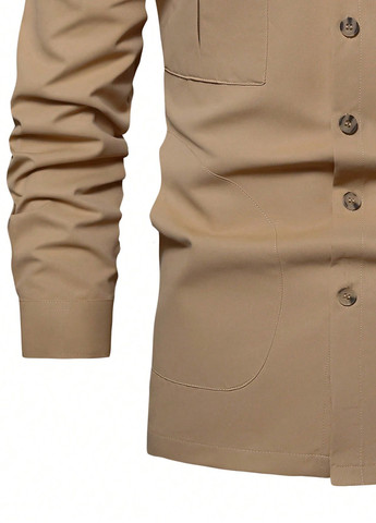 Темно-бежевая кэжуал рубашка однотонная SHEIN