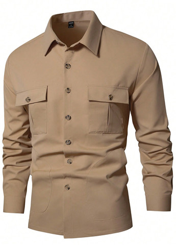 Темно-бежевая кэжуал рубашка однотонная SHEIN