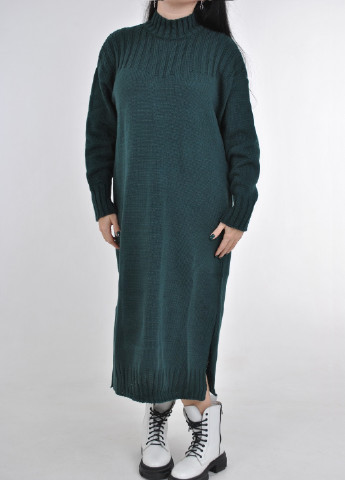 Темно-зеленое кэжуал вязаное макси платье Fashion Club однотонное