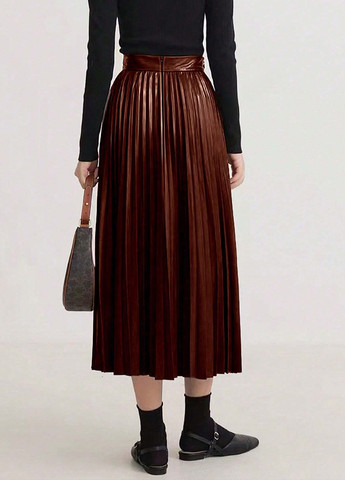 Темно-коричневая кэжуал однотонная юбка SHEIN плиссе
