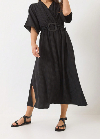 Чорна святковий, кежуал сукня на запах, а-силует SHEIN однотонна