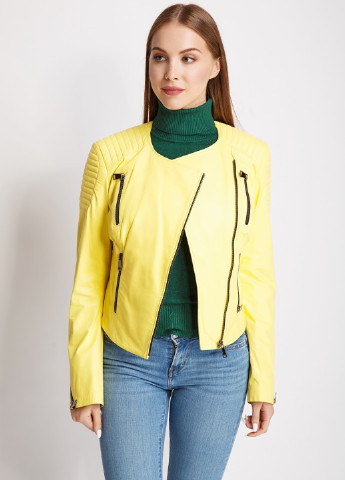 Желтая демисезонная куртка кожаная Bianca