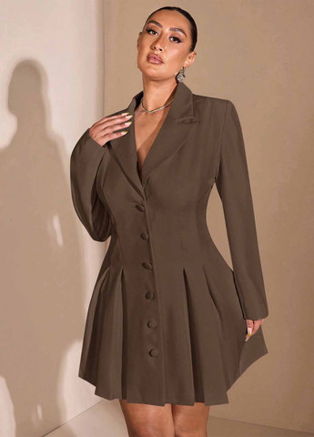 Коричнева святковий, ділова, кежуал сукня кльош, сукня-жакет SHEIN однотонна