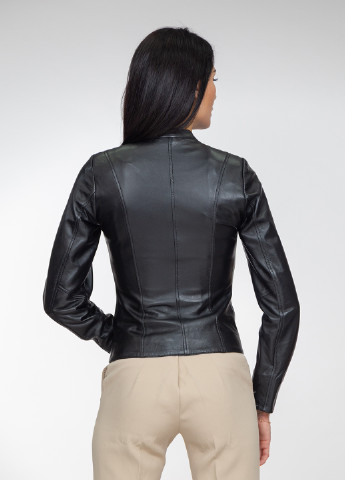 Чорна демісезонна шкіряна жіноча куртка Шикарные меха